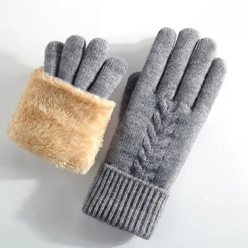 Winter cold-proof double-layer knitted warm gloves