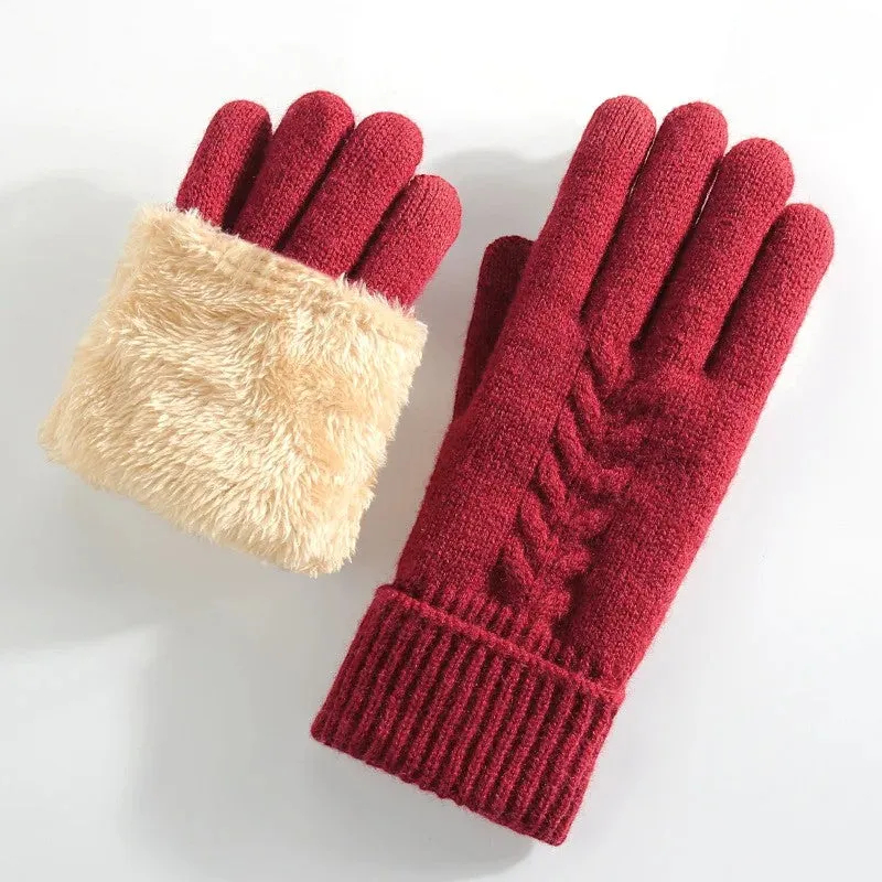 Winter cold-proof double-layer knitted warm gloves