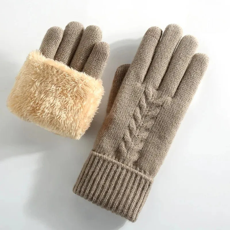 Winter cold-proof double-layer knitted warm gloves