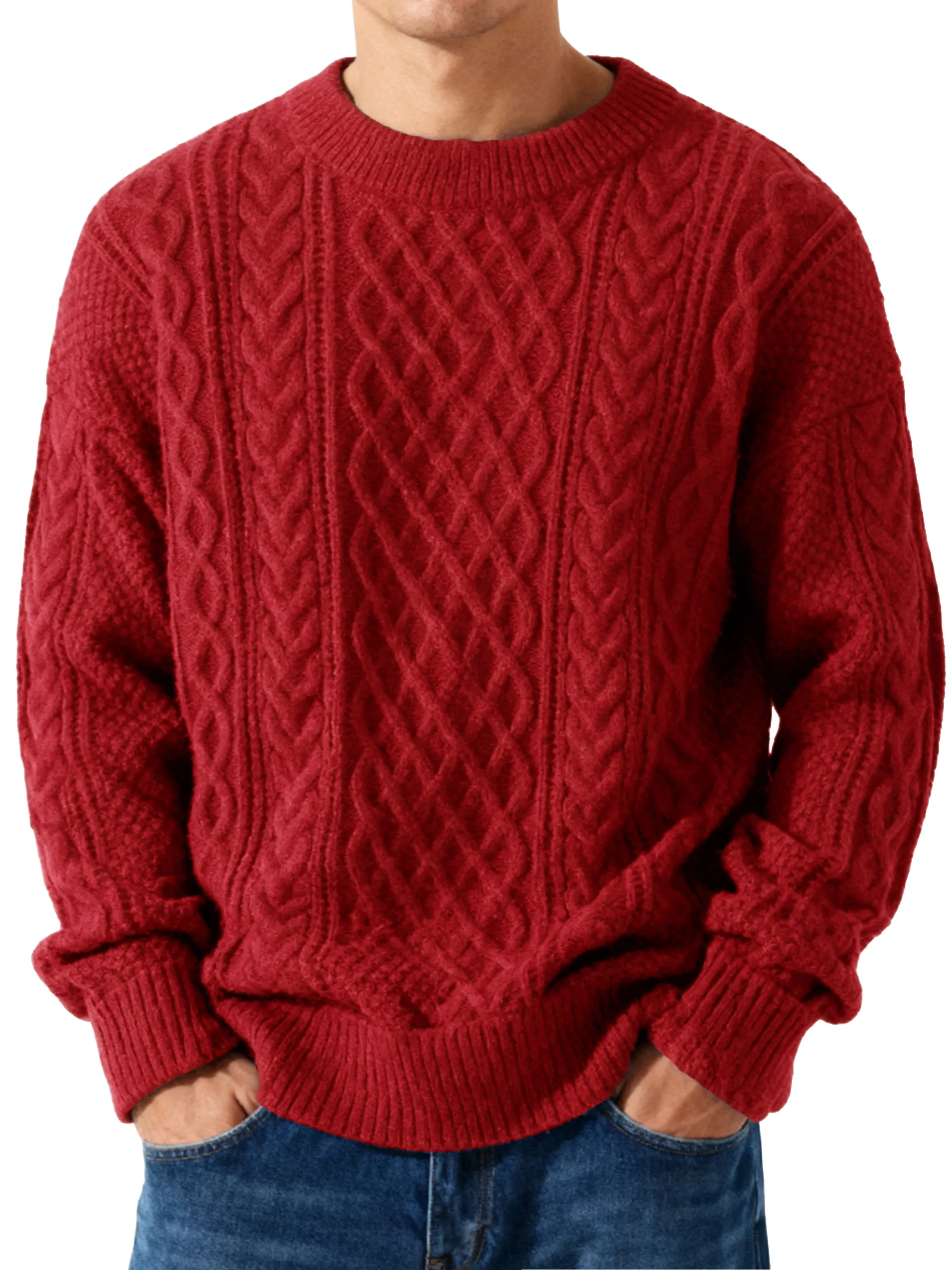 Men's Jacquard Textured Crewneck Knit Sweater