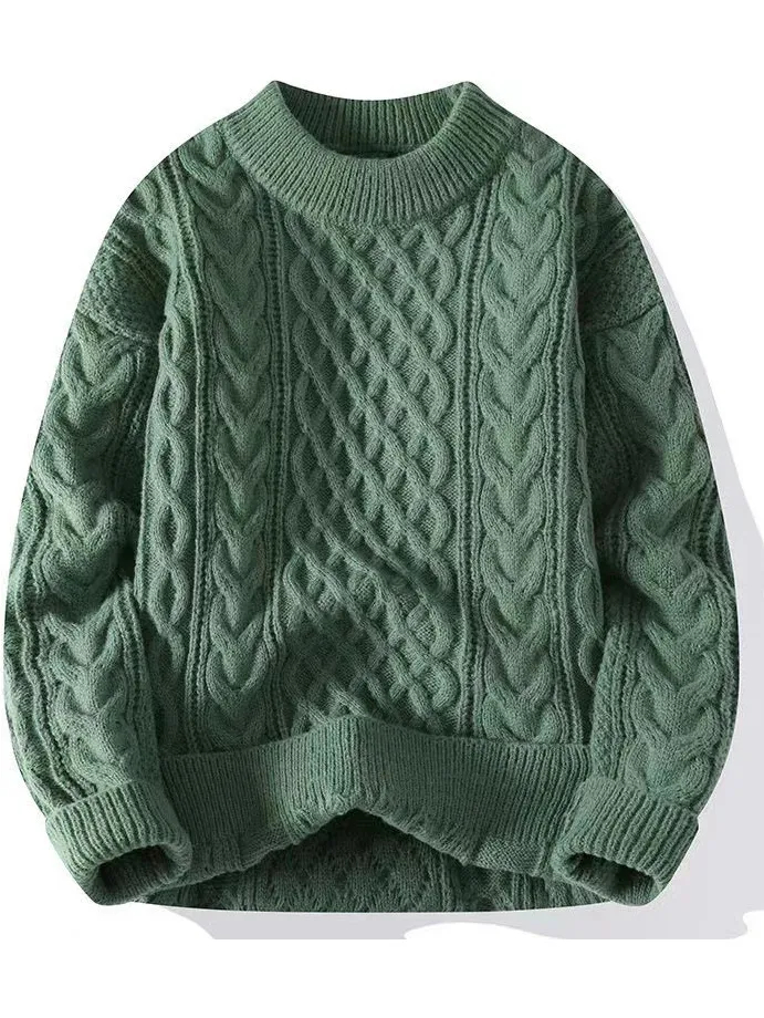 Men's Jacquard Textured Crewneck Knit Sweater