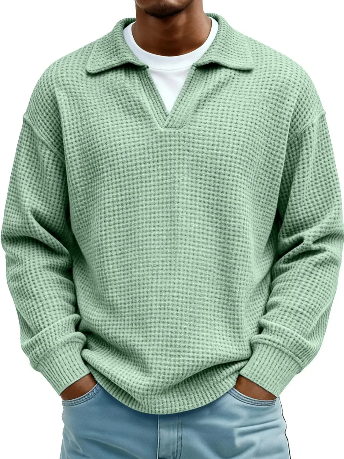 Men's Loose and Comfortable Waffle Knit Polo Shirt