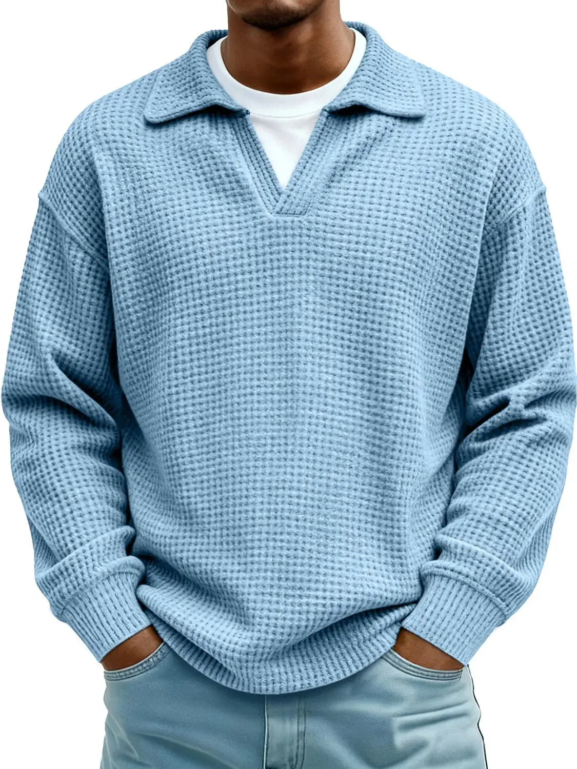 Men's Loose and Comfortable Waffle Knit Polo Shirt