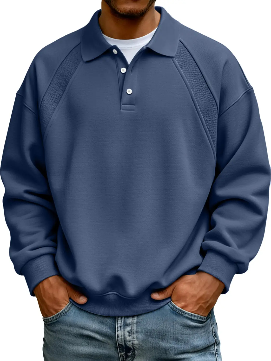 ✨Winter Bestseller! ❄️Men's Simple Patchwork Lapel Button Long Sleeve Sweatshirt