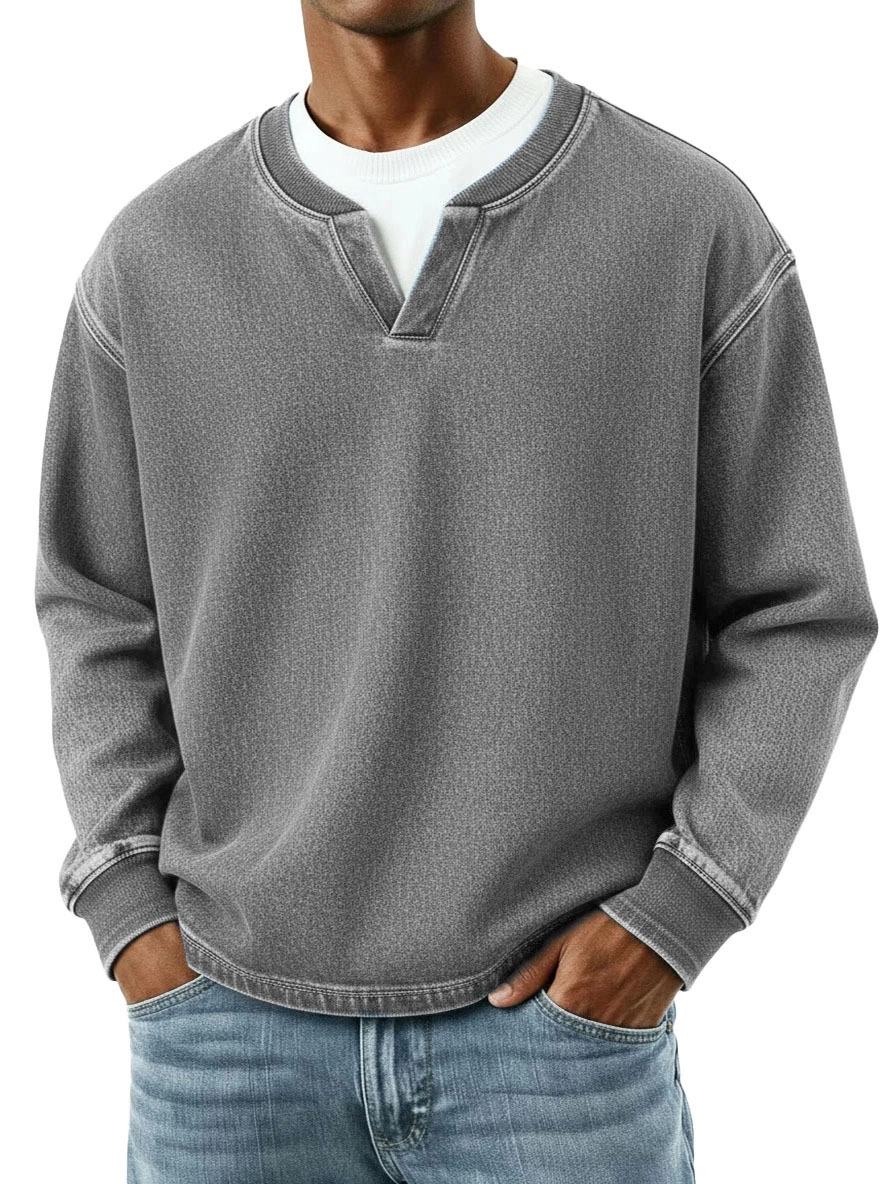 Men's simple long-sleeved two-piece look terry sweatshirt