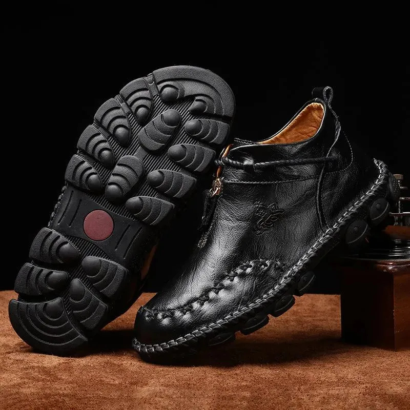 Mens Hand Stitching Non-Slip Soft Sole Genuine Leather Ankle Chukka Boots