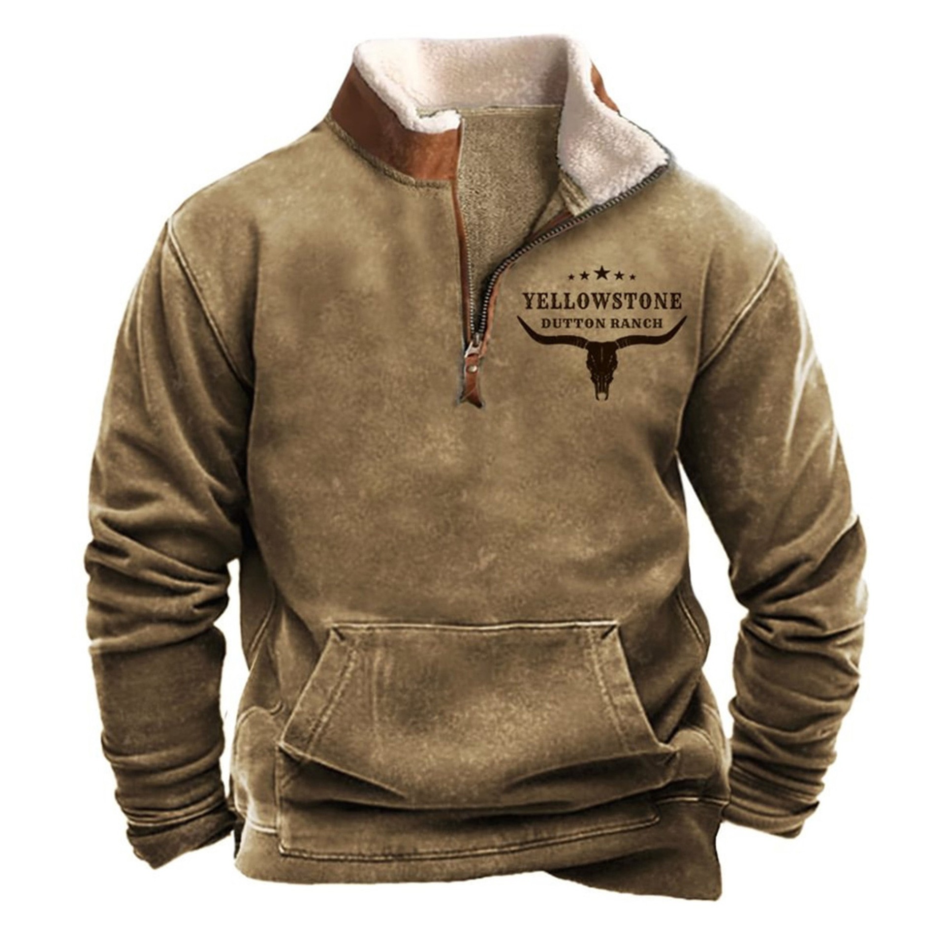 Men's 3D Printed Sweatshirt with Fur Collar