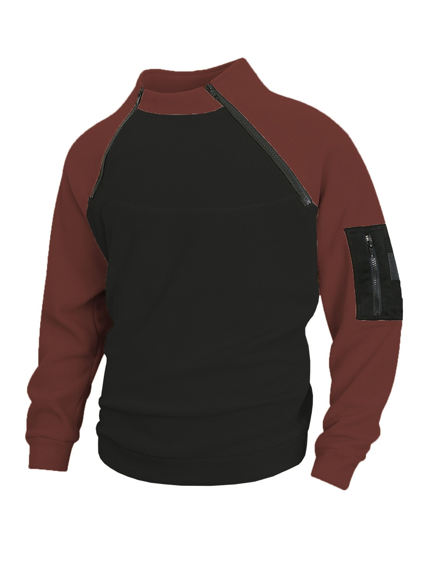 Men's Stand Collar Sweatshirt, Autumn/Winter, Loose Fit, Color Block Sleeves, Outdoor, Warm, Breathable, Tactical Style
