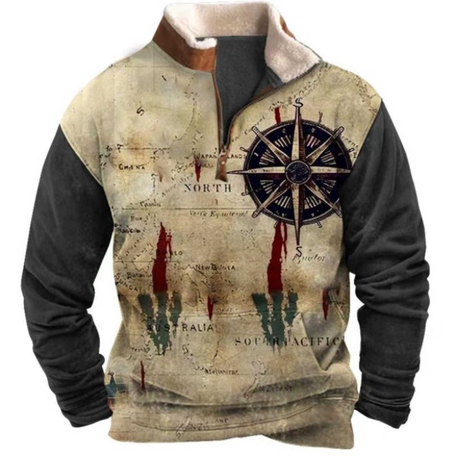 Men's 3D Printed Sweatshirt with Fur Collar