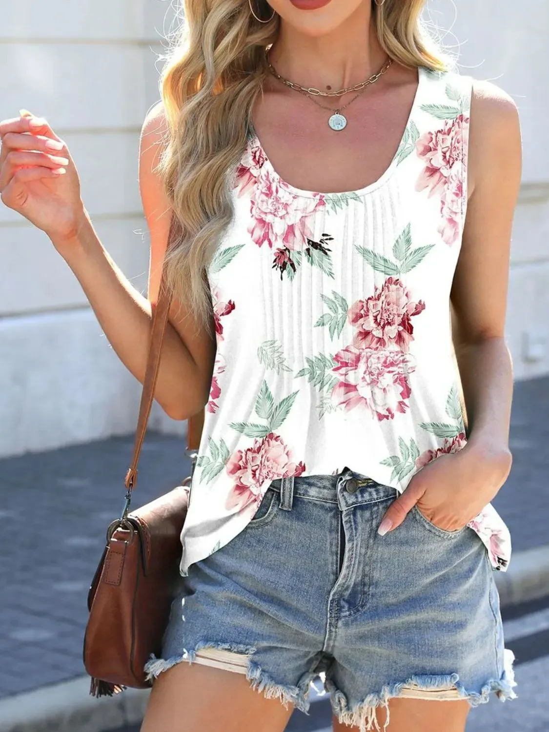 Printed Scoop Neck Wide Strap Tank