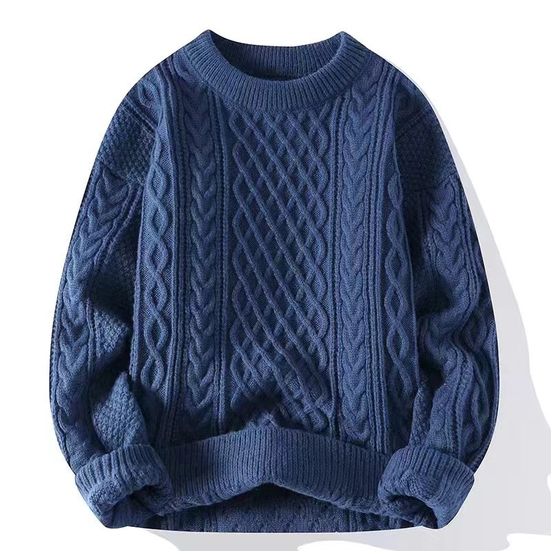 Men's and women's autumn and winter round neck fleece-lined solid color knitted sweaters