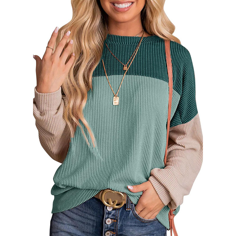 Women's Color-Blocked Casual Loose Sweatshirt
