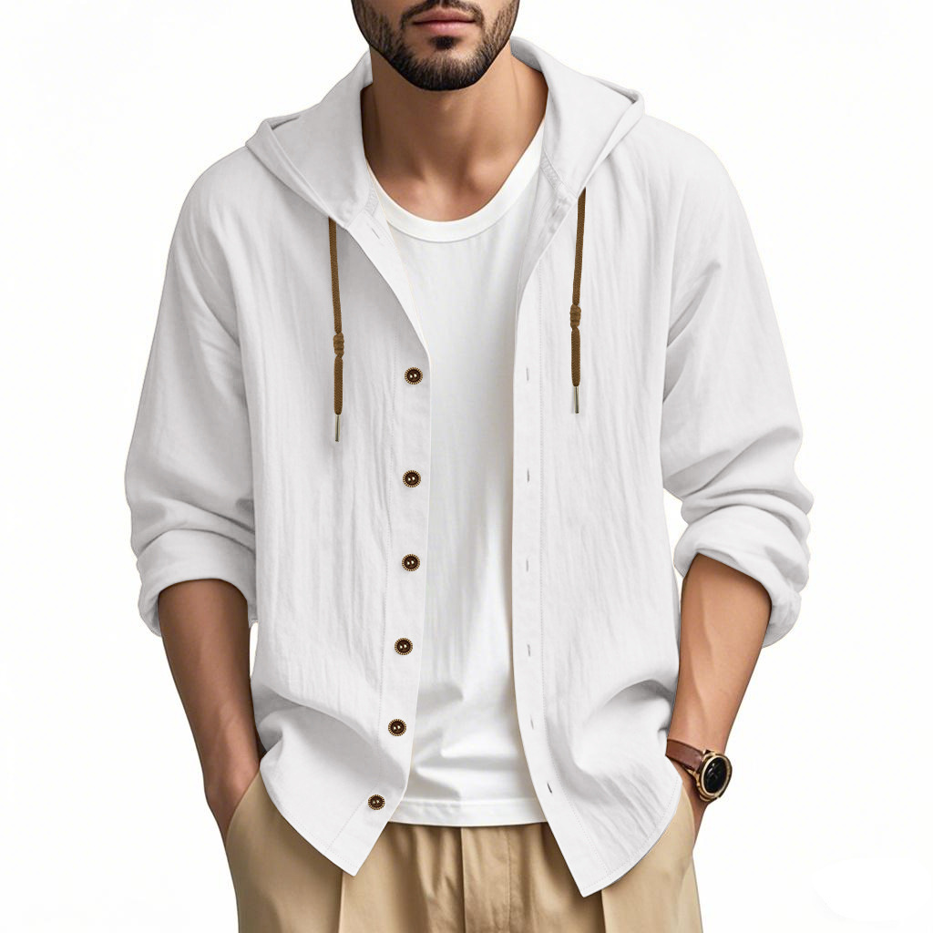 100% Cotton-Linen Men's Long-Sleeve Casual Sports Shirt