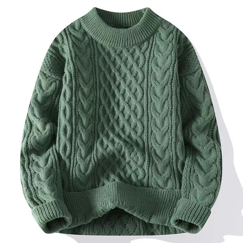 Men's and women's autumn and winter round neck fleece-lined solid color knitted sweaters