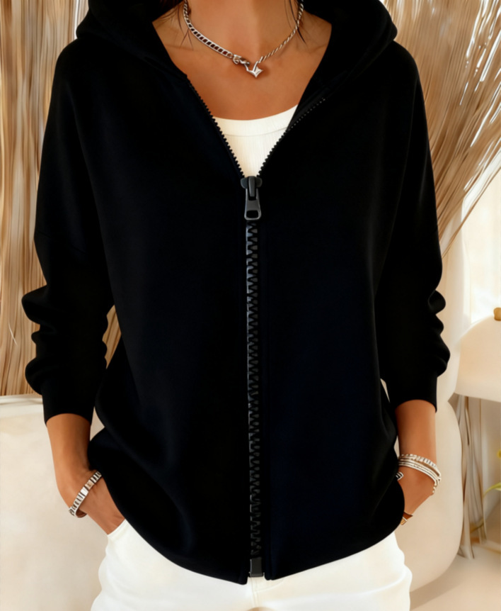 Women's zip-up hooded sweatshirt, simple and elegant, warm and stylish.