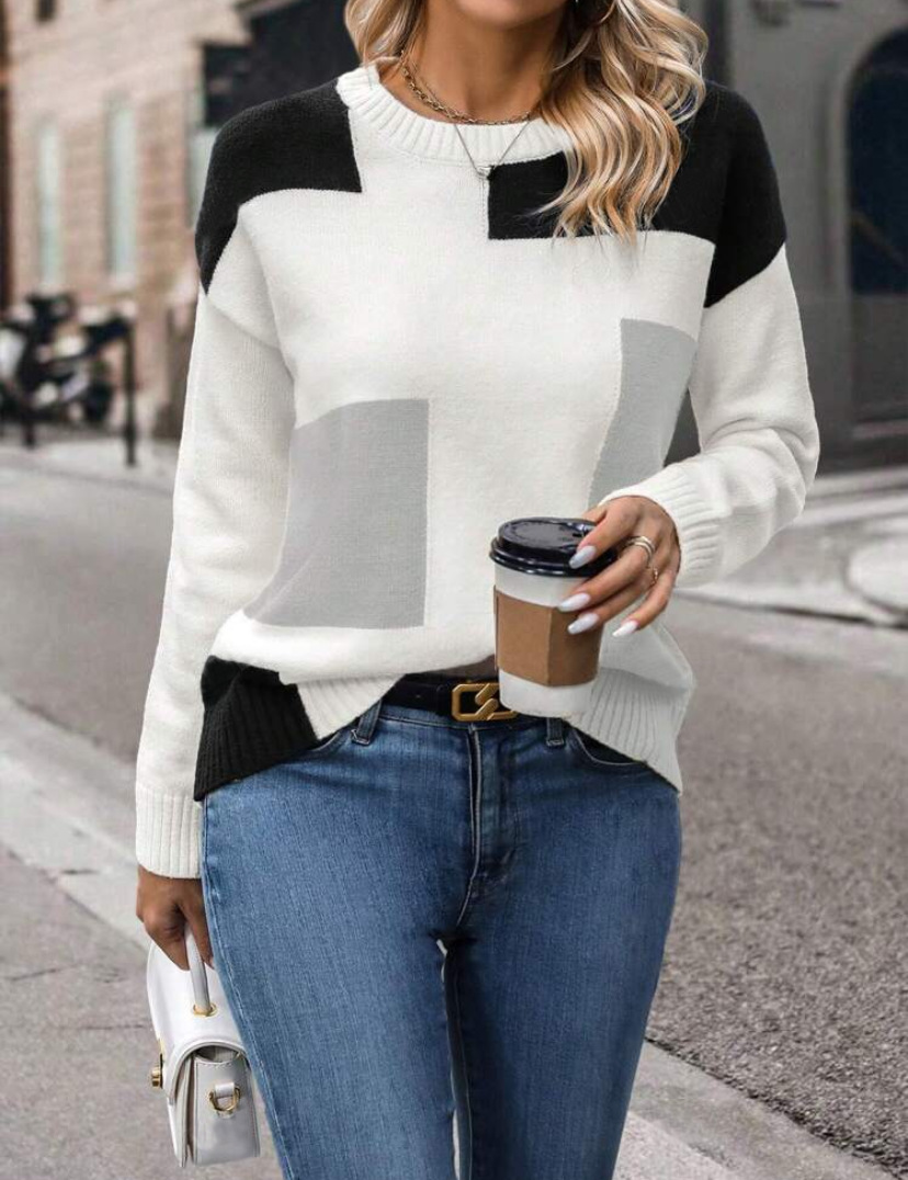Women's Color-Blocked Knit Crew Neck Sweater