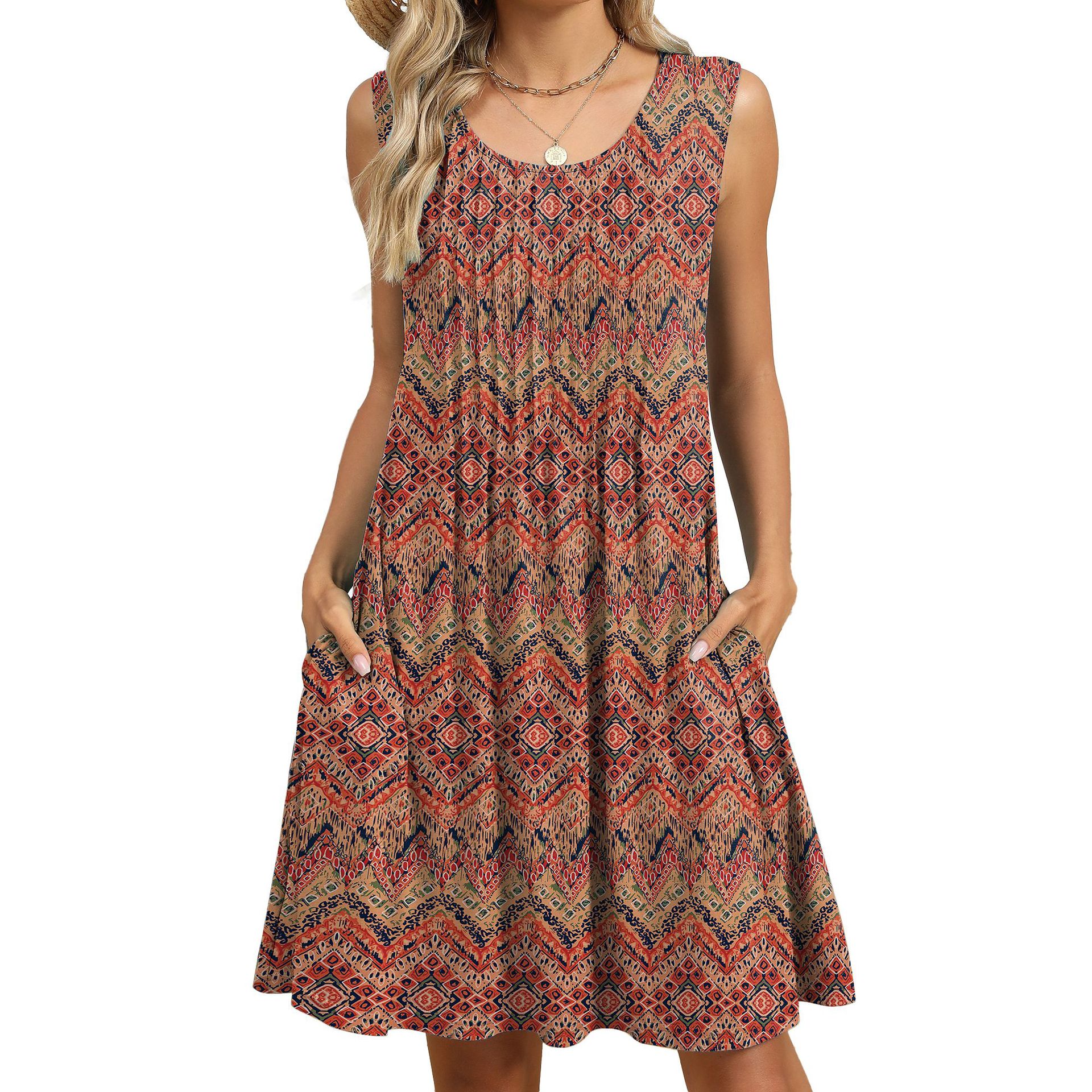 🔥Today 50% off🔥-Women's Printed Vest Loose Pocket Dress