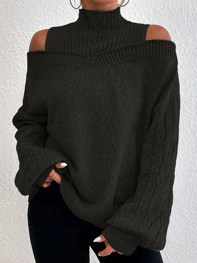 100% Premium Cashmere Women's off-shoulder turtleneck sweater