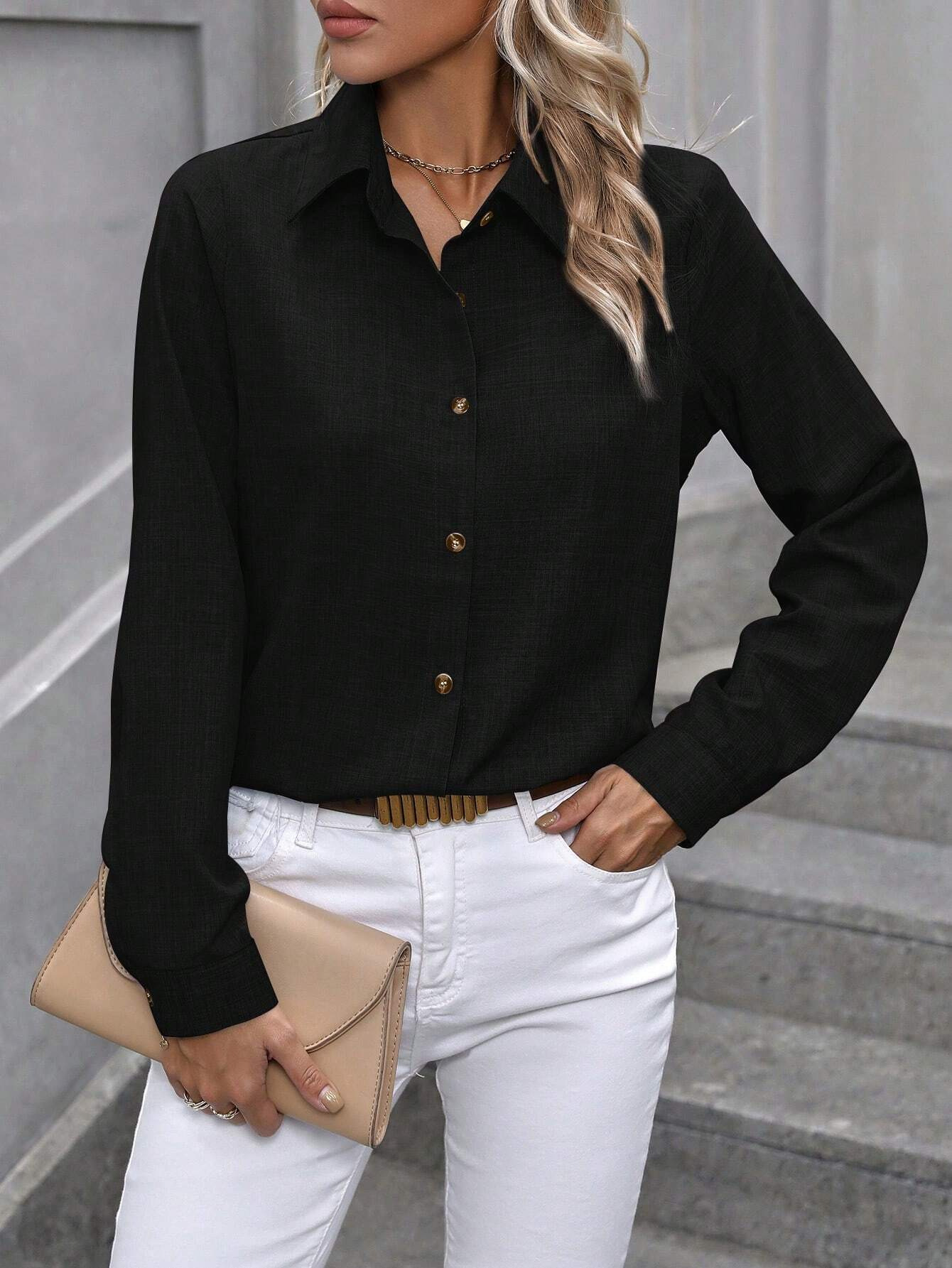 Women's long-sleeved collared shirt