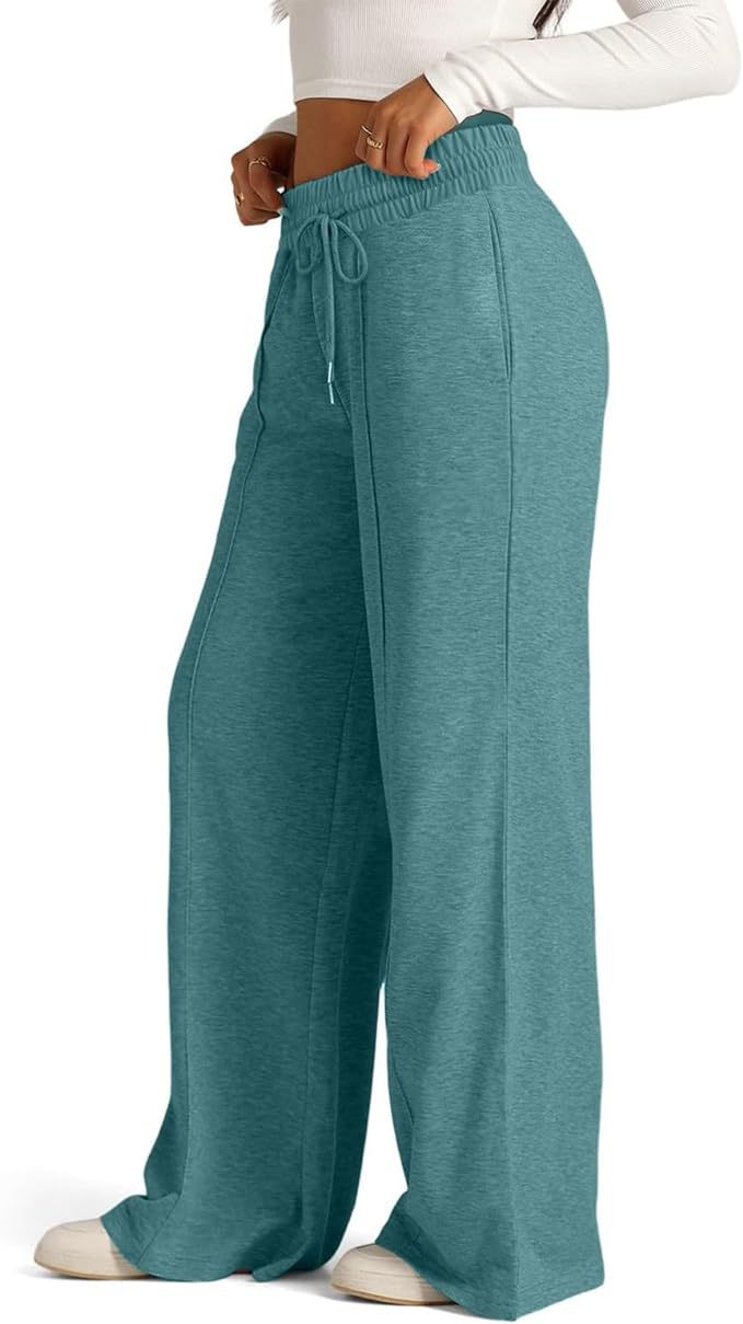 Women's solid color casual wide-leg drawstring elastic waist sweatpants