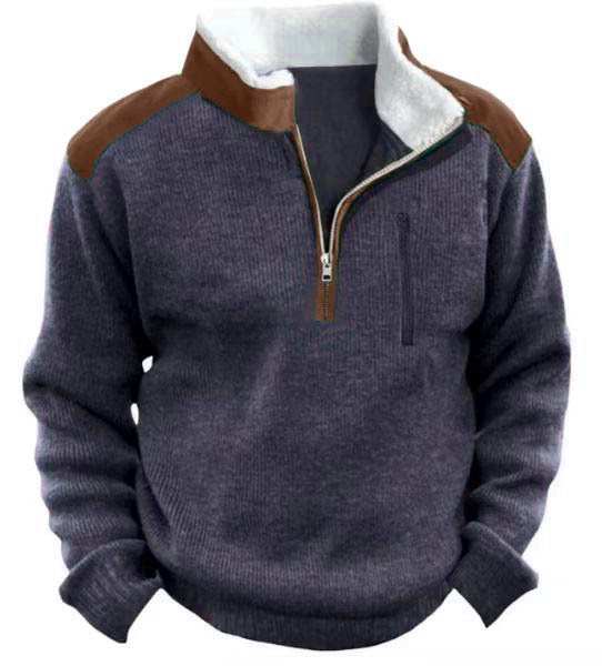Men's Knitted Sweatshirt Retro Outdoor 1/4 Collar 1/4 Zip Tactical Knit Pullover Sweatshirt