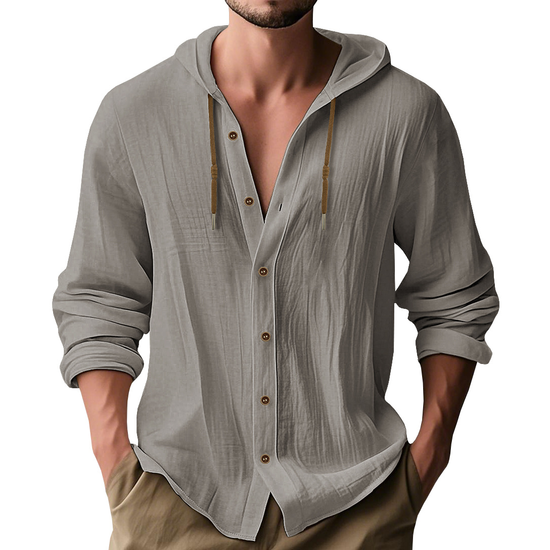 100% Cotton-Linen Men's Long-Sleeve Casual Sports Shirt