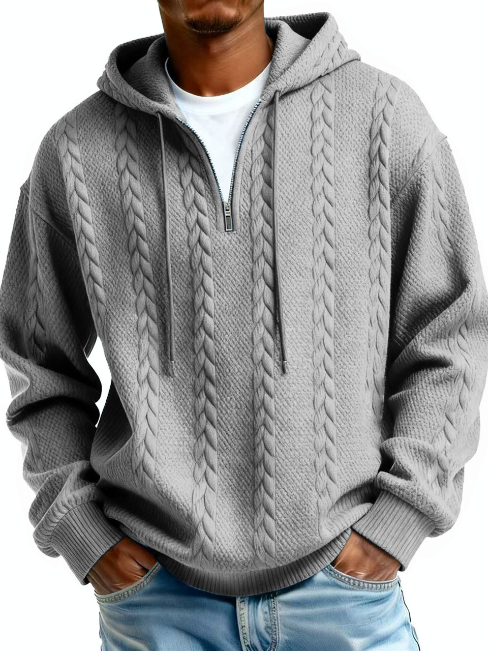 Men's Jacquard Hoodie Pullover Hoodie Sweatshirt Textured Sports