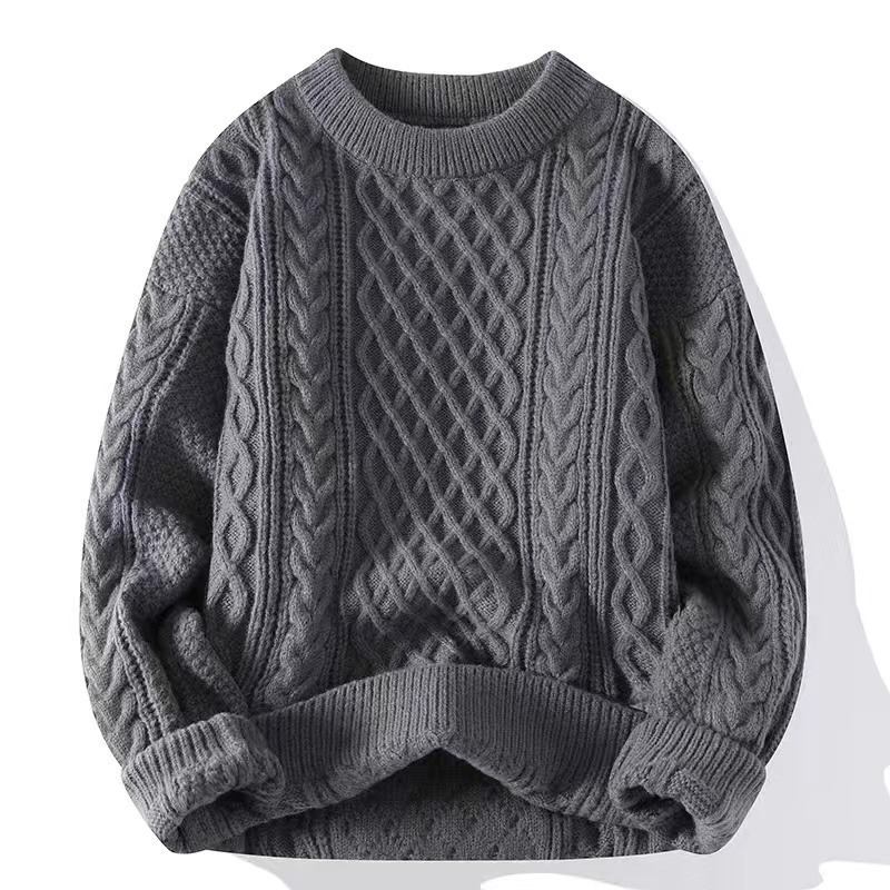 Men's and women's autumn and winter round neck fleece-lined solid color knitted sweaters