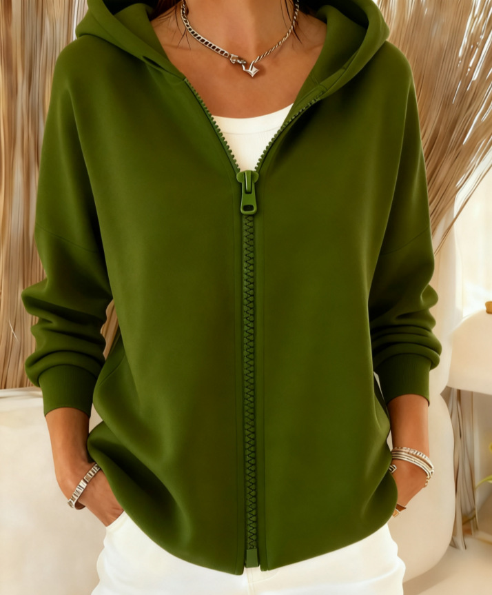 Women's zip-up hooded sweatshirt, simple and elegant, warm and stylish.