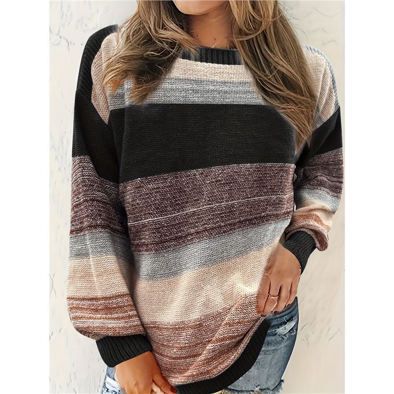 Women's Striped Color-Blocked Knit Sweater