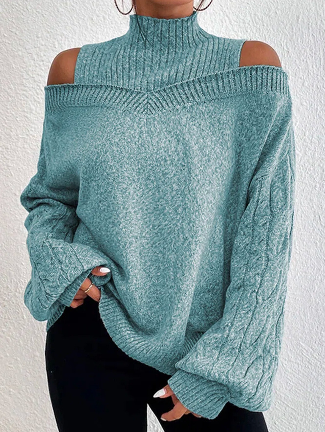 100% Premium Cashmere Women's off-shoulder turtleneck sweater
