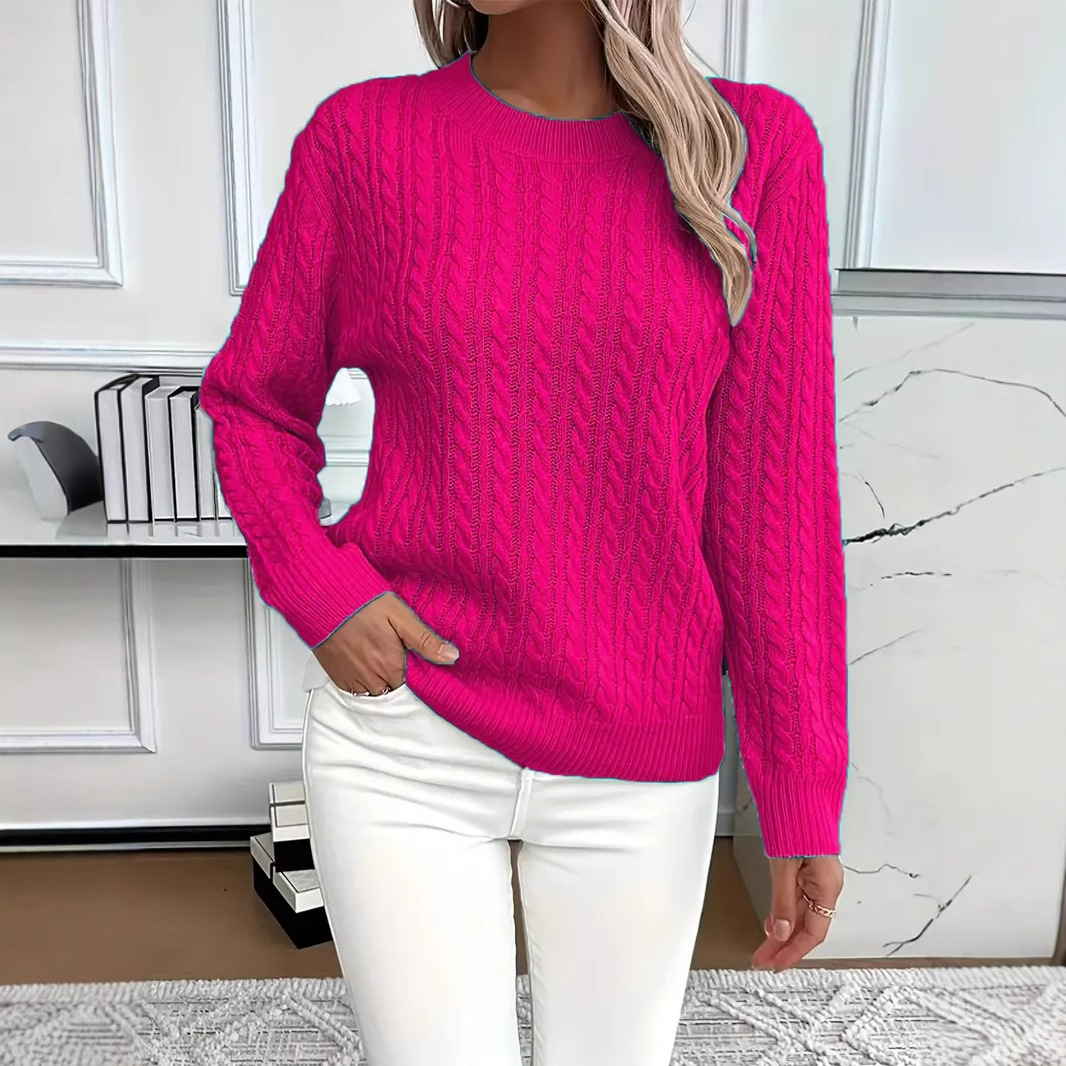 Women's classic cable knit crew neck sweater
