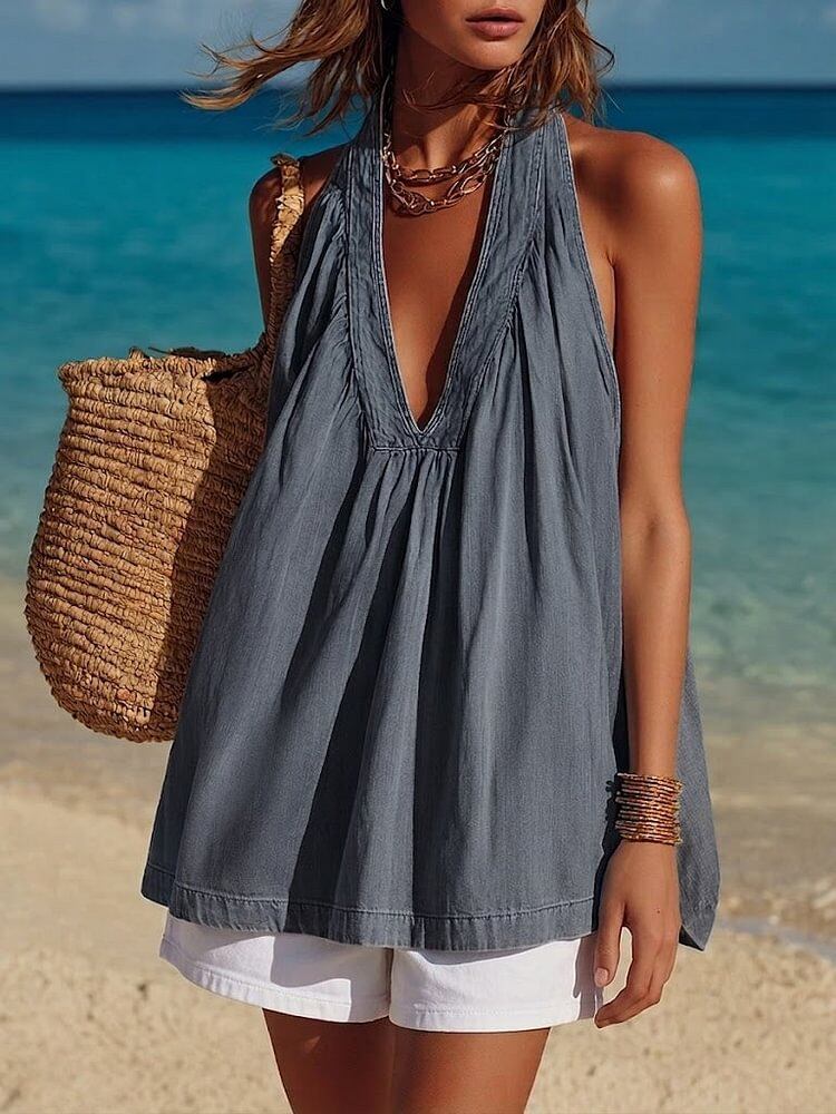 Women's Casual V-Neck Loose Sleeveless Camisole Top