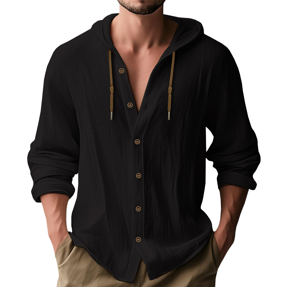 100% Cotton-Linen Men's Long-Sleeve Casual Sports Shirt