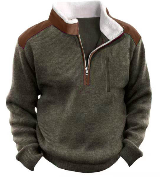 Men's Knitted Sweatshirt Retro Outdoor 1/4 Collar 1/4 Zip Tactical Knit Pullover Sweatshirt