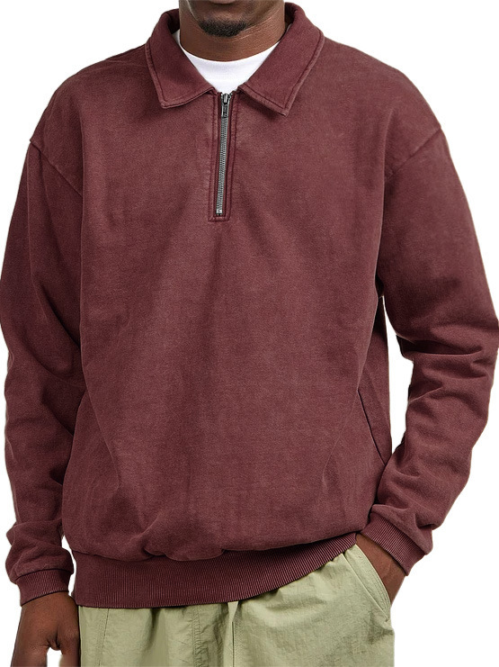 Men's Retro Distressed Collar Zip Long Sleeve Sweatshirt