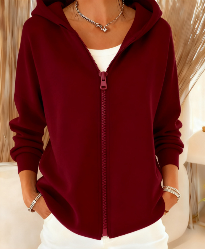 Women's zip-up hooded sweatshirt, simple and elegant, warm and stylish.