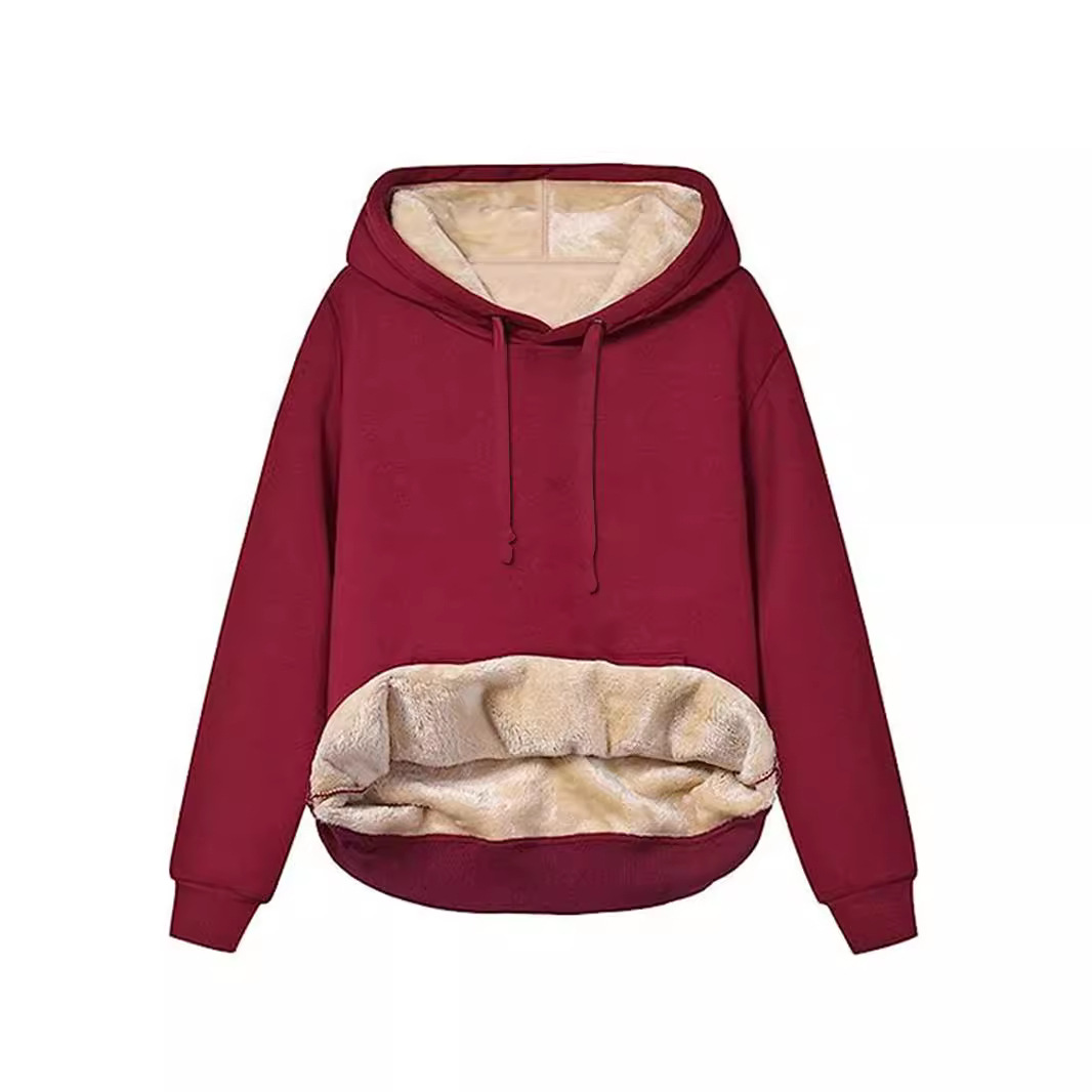 Women's Warm Lambswool Pocket Hooded Sweatshirt