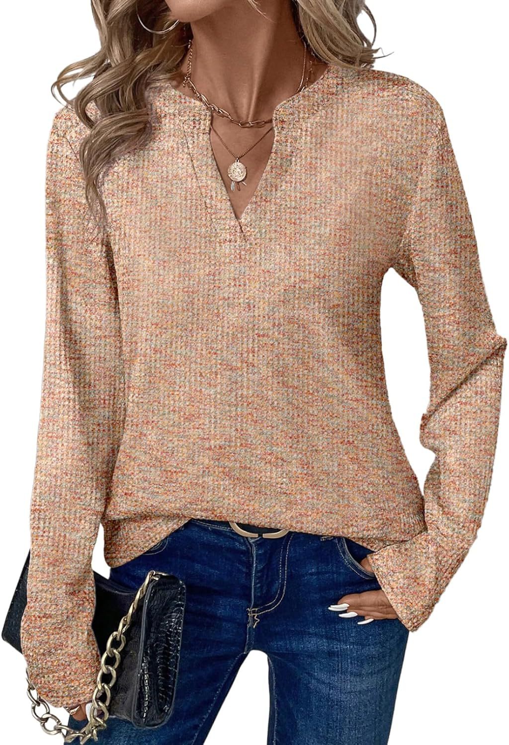 Women's V-neck pullover long-sleeved T-shirt, fashionable and versatile top
