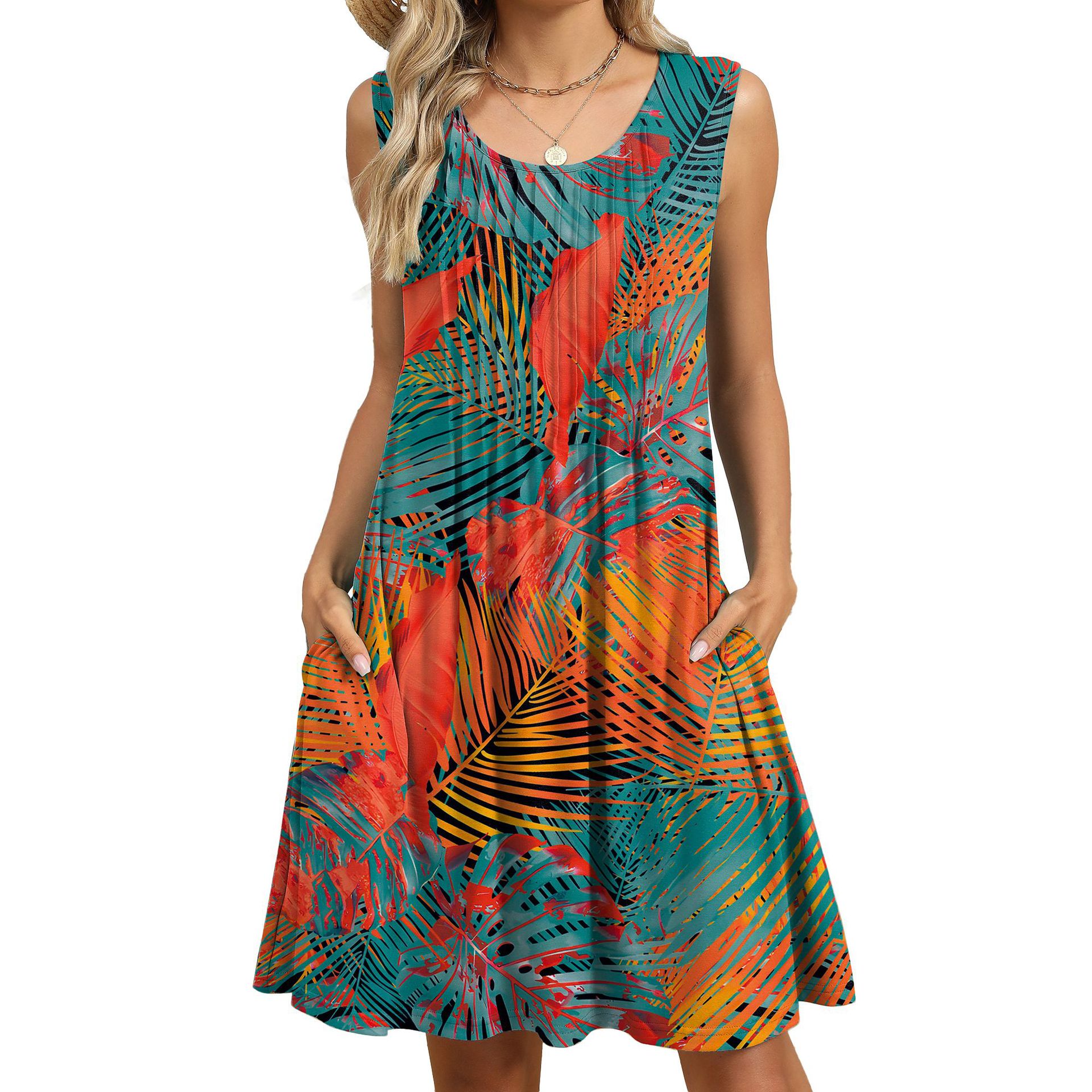 🔥Today 50% off🔥-Women's Printed Vest Loose Pocket Dress