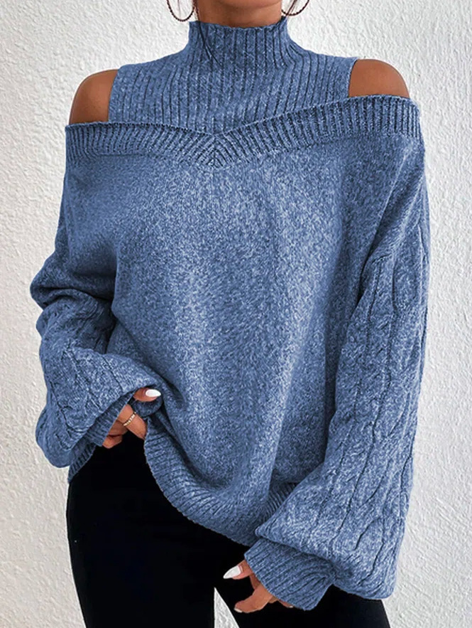 100% Premium Cashmere Women's off-shoulder turtleneck sweater