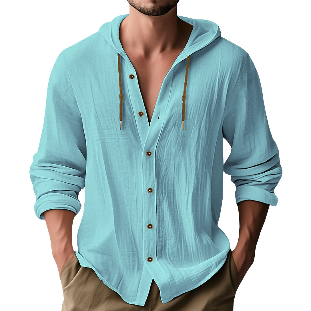100% Cotton-Linen Men's Long-Sleeve Casual Sports Shirt