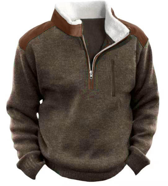 Men's Knitted Sweatshirt Retro Outdoor 1/4 Collar 1/4 Zip Tactical Knit Pullover Sweatshirt