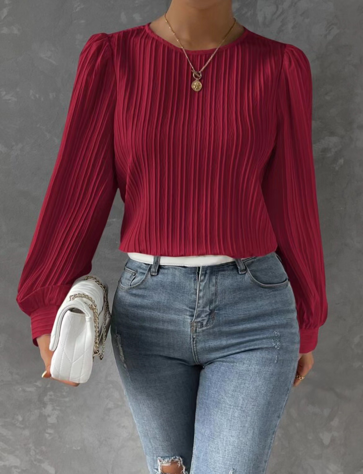 Women's Round Neck Long Sleeve Blouse