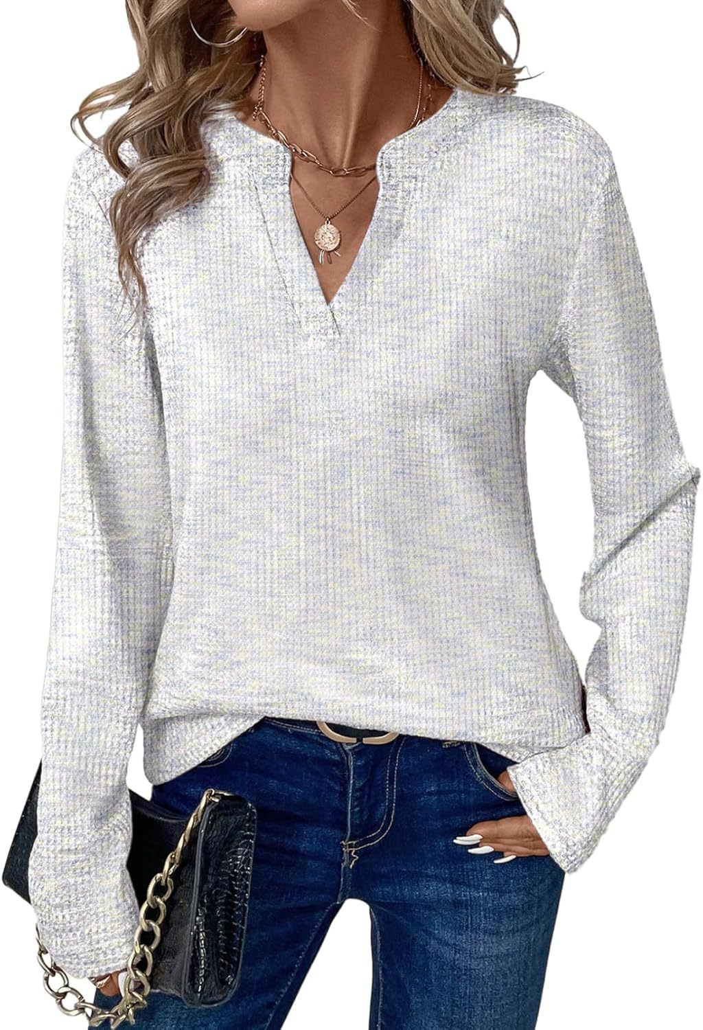 Women's V-neck pullover long-sleeved T-shirt, fashionable and versatile top