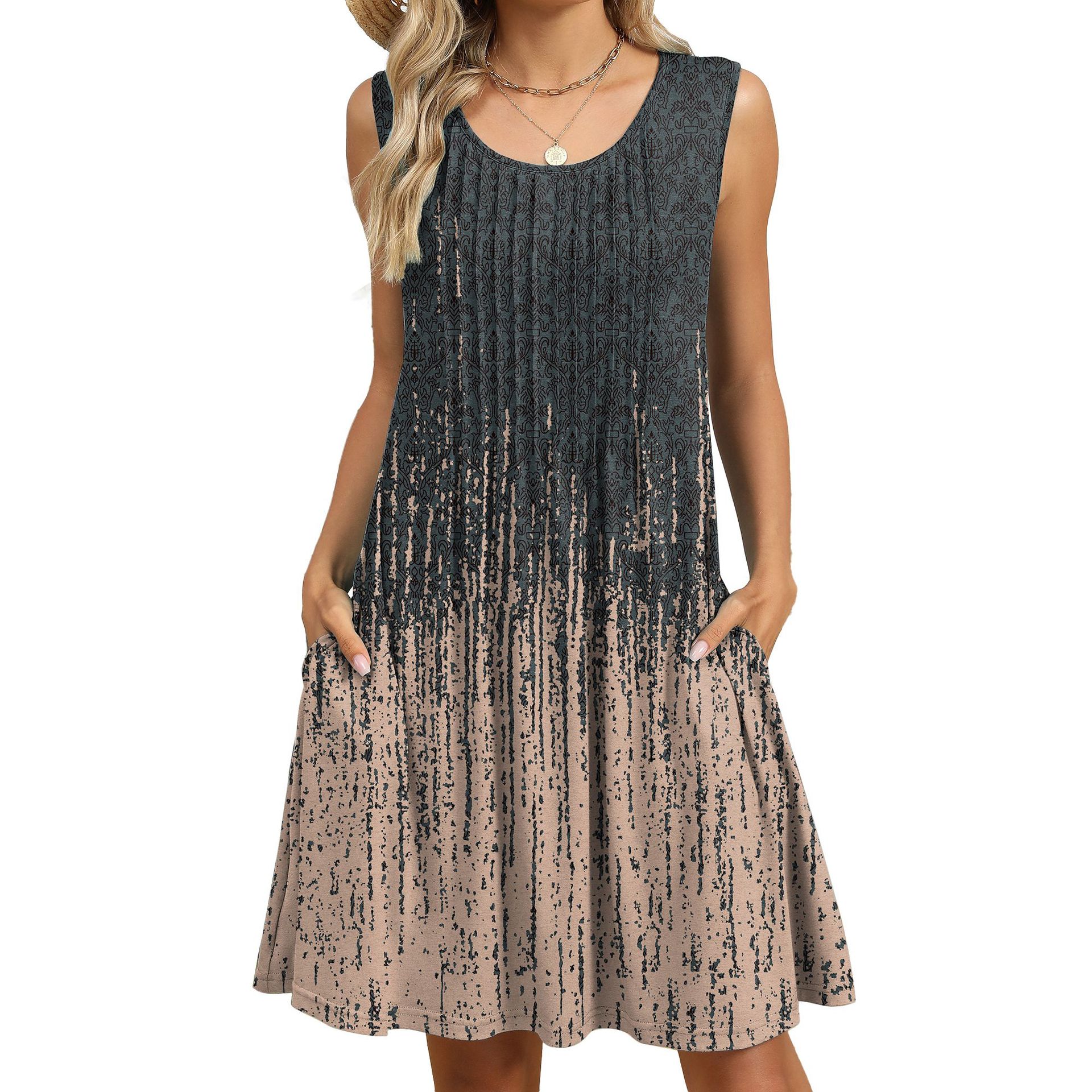 🔥Today 50% off🔥-Women's Printed Vest Loose Pocket Dress