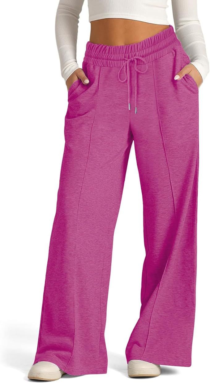 Women's solid color casual wide-leg drawstring elastic waist sweatpants