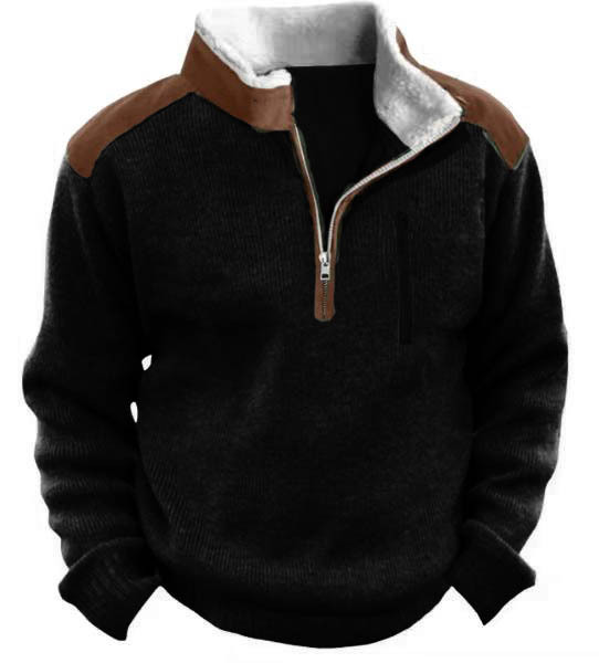 Men's Knitted Sweatshirt Retro Outdoor 1/4 Collar 1/4 Zip Tactical Knit Pullover Sweatshirt