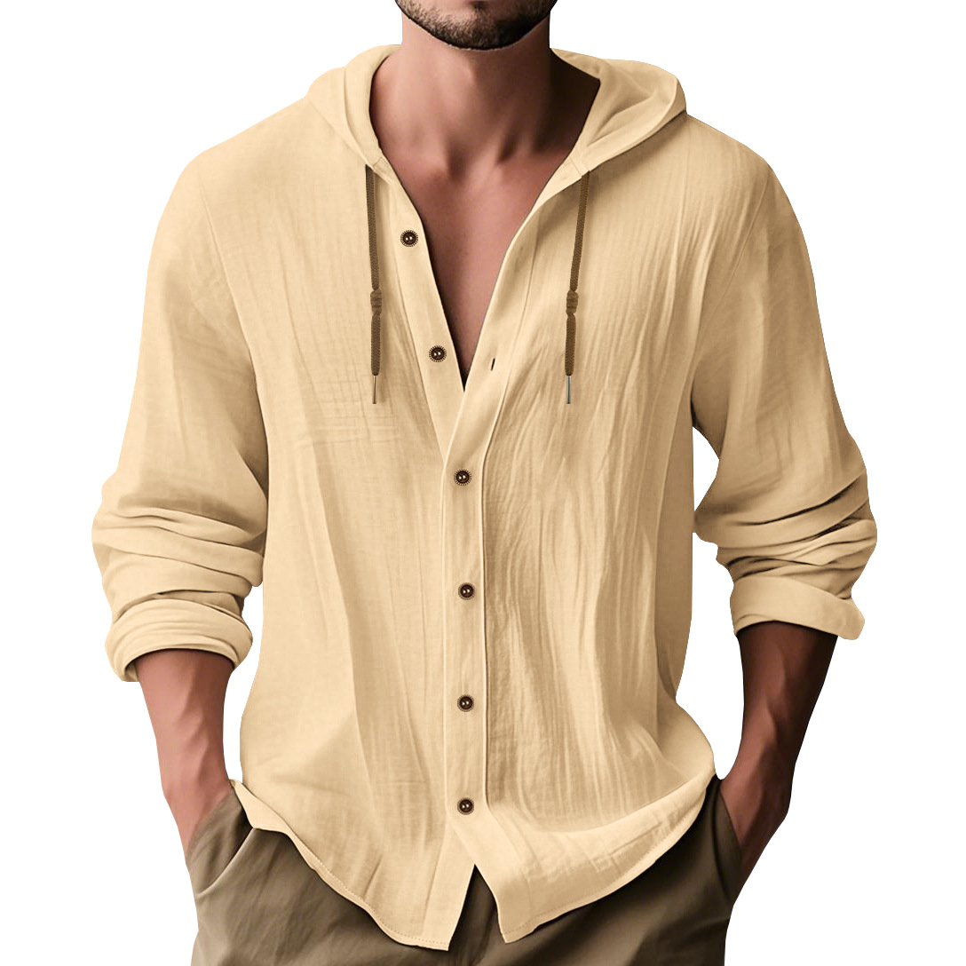 100% Cotton-Linen Men's Long-Sleeve Casual Sports Shirt