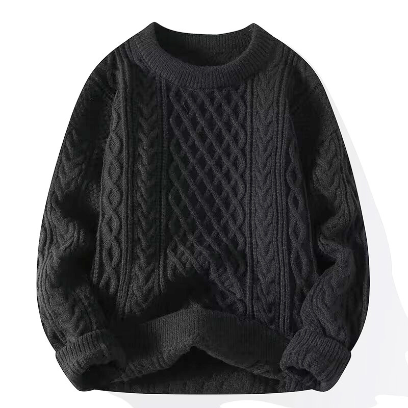 Men's and women's autumn and winter round neck fleece-lined solid color knitted sweaters